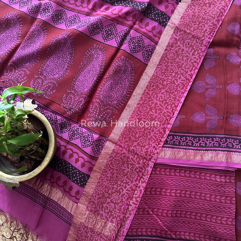 Maheshwari Dark Maroon Bagh Print Suit BSP0143