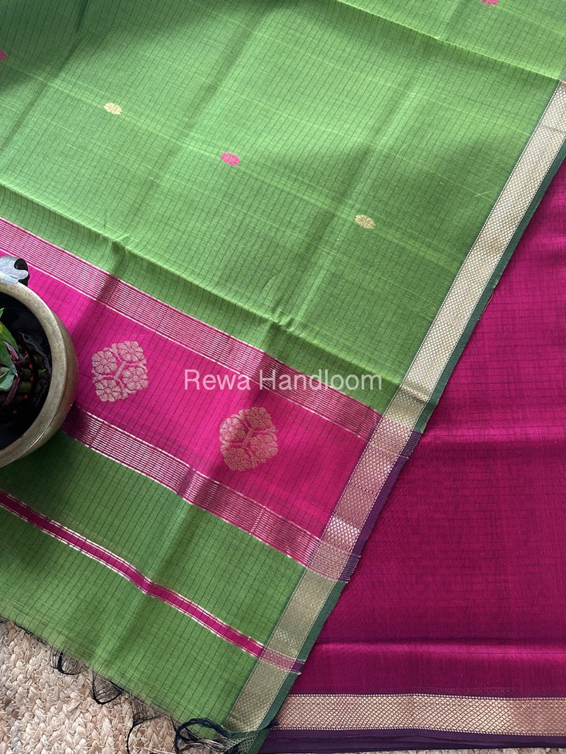 Maheshwari Rani Pink-Mehendi Green Motifs Top-Dupatta Set MS0189