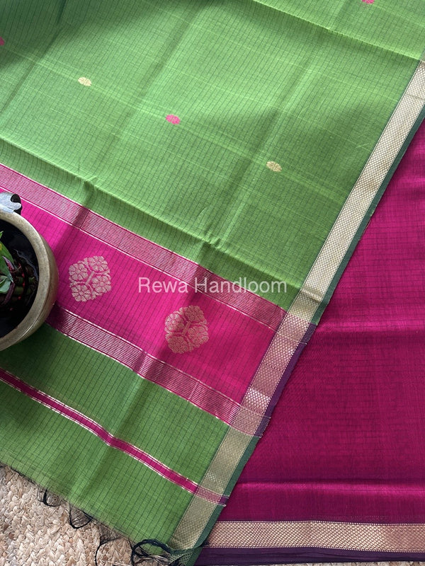 Maheshwari Rani Pink-Mehendi Green Motifs Top-Dupatta Set MS0189