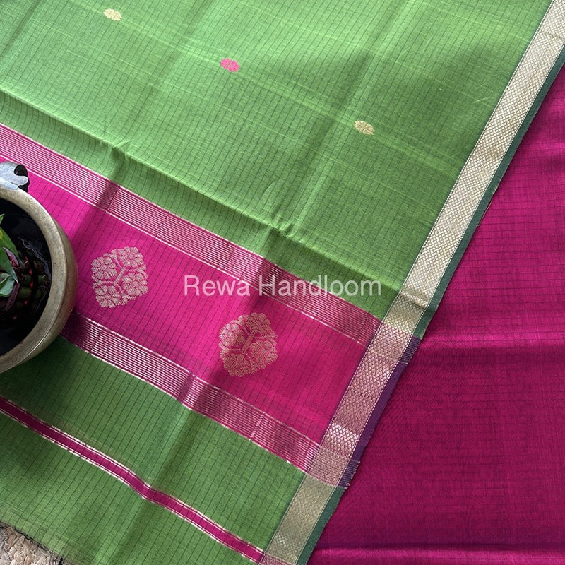 Maheshwari Rani Pink-Mehendi Green Motifs Top-Dupatta Set MS0189