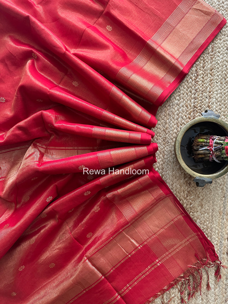 Maheshwari Red Tissue Butti Saree TBBS017