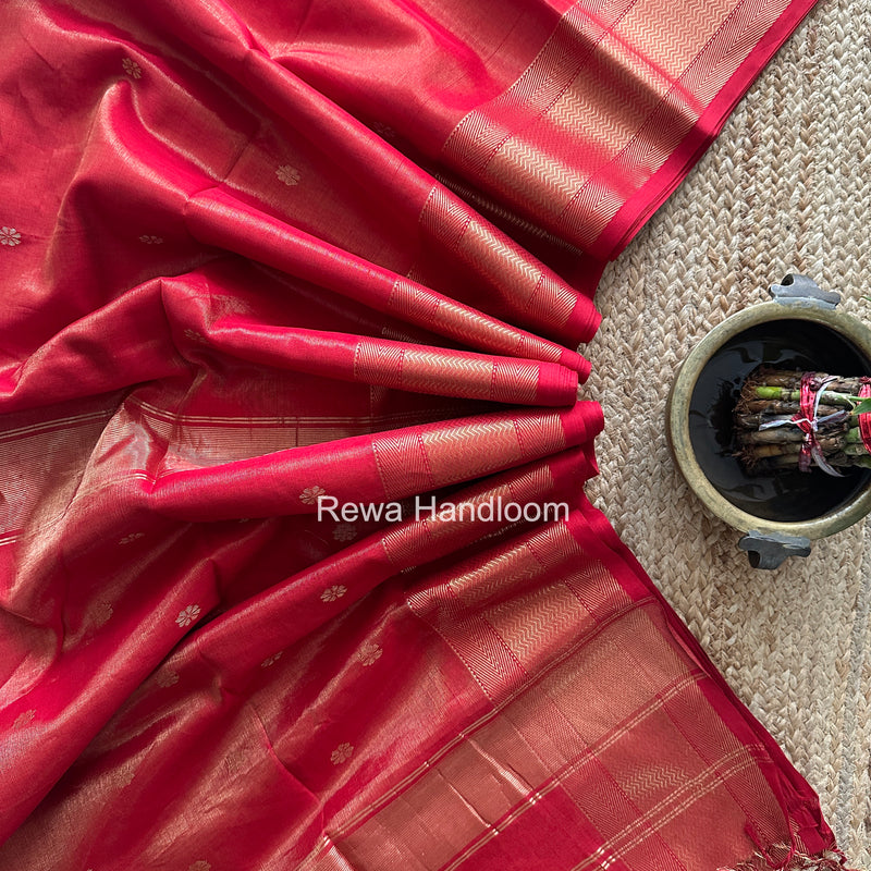 Maheshwari Red Tissue Butti Saree TBBS017