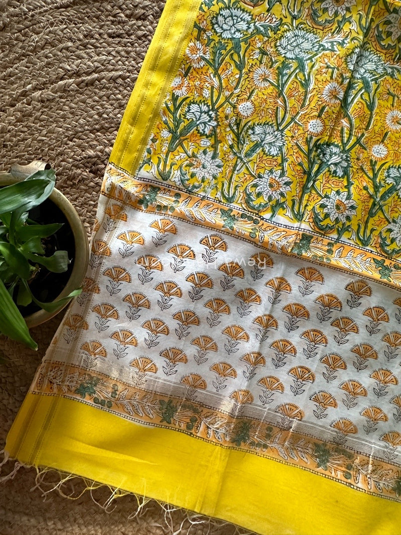 Maheshwari Yellow Hand Block Printed Dupatta HD011