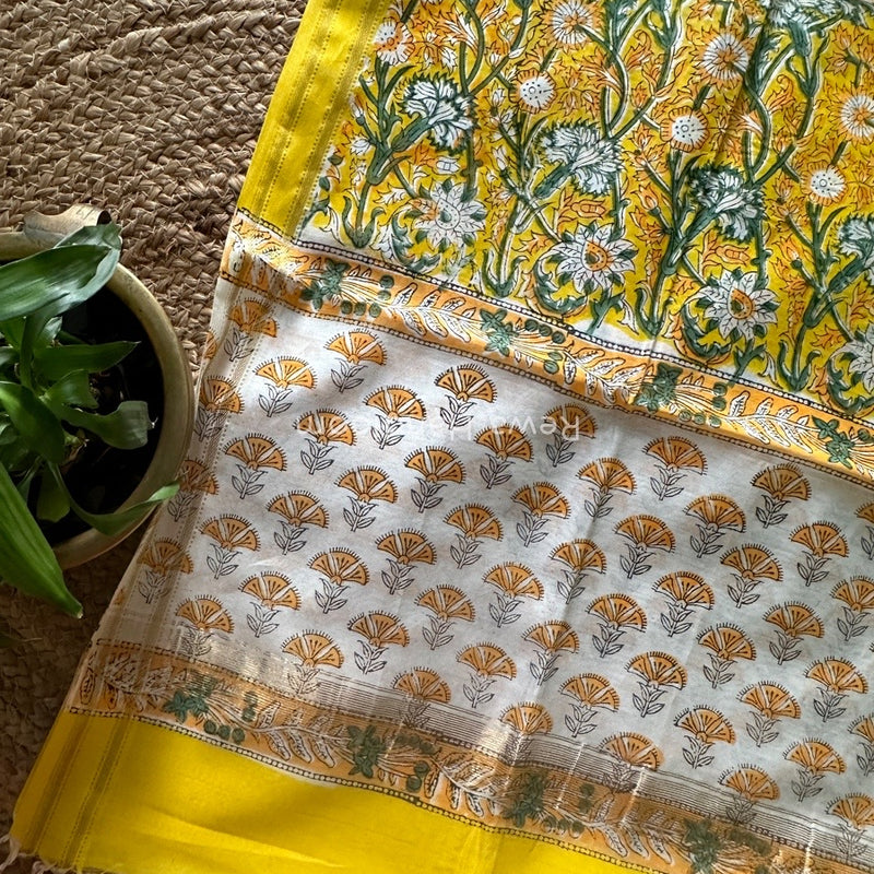 Maheshwari Yellow Hand Block Printed Dupatta HD011