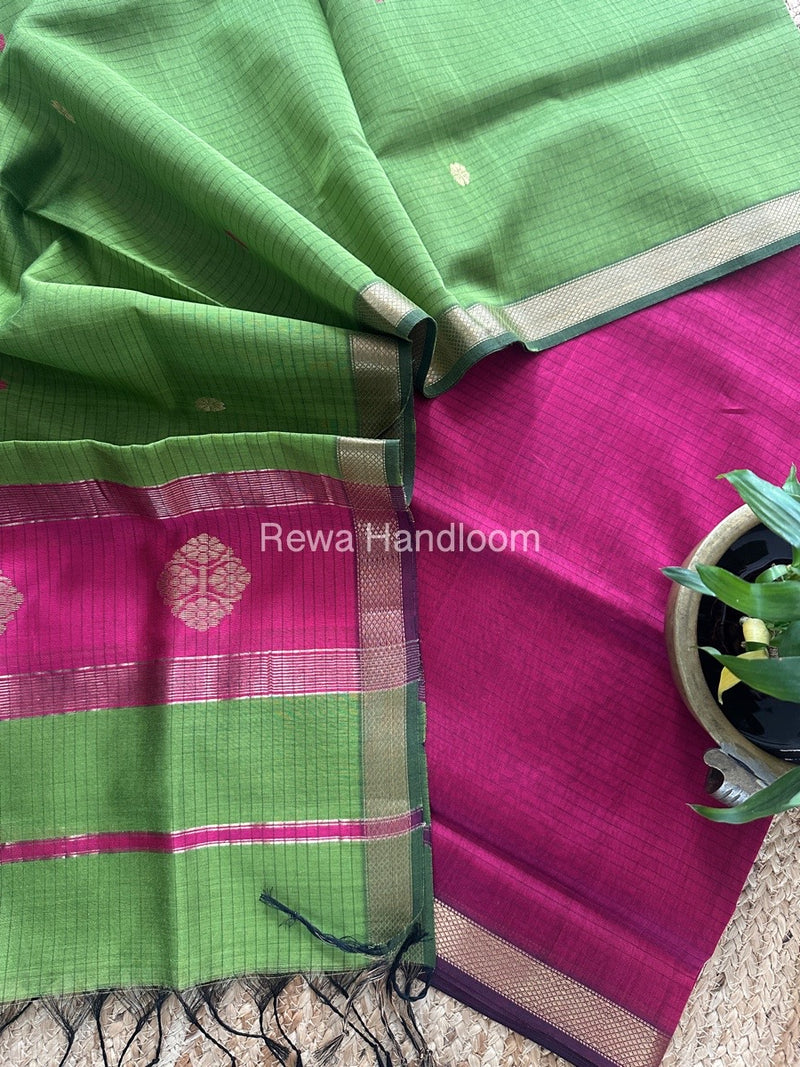 Maheshwari Rani Pink-Mehendi Green Motifs Top-Dupatta Set MS0189