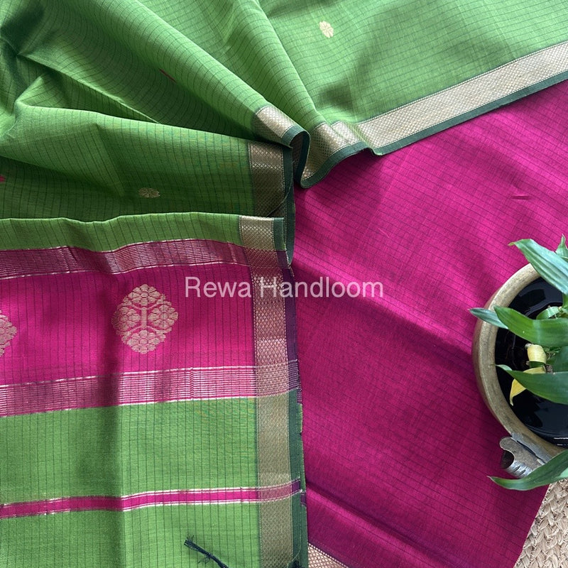 Maheshwari Rani Pink-Mehendi Green Motifs Top-Dupatta Set MS0189