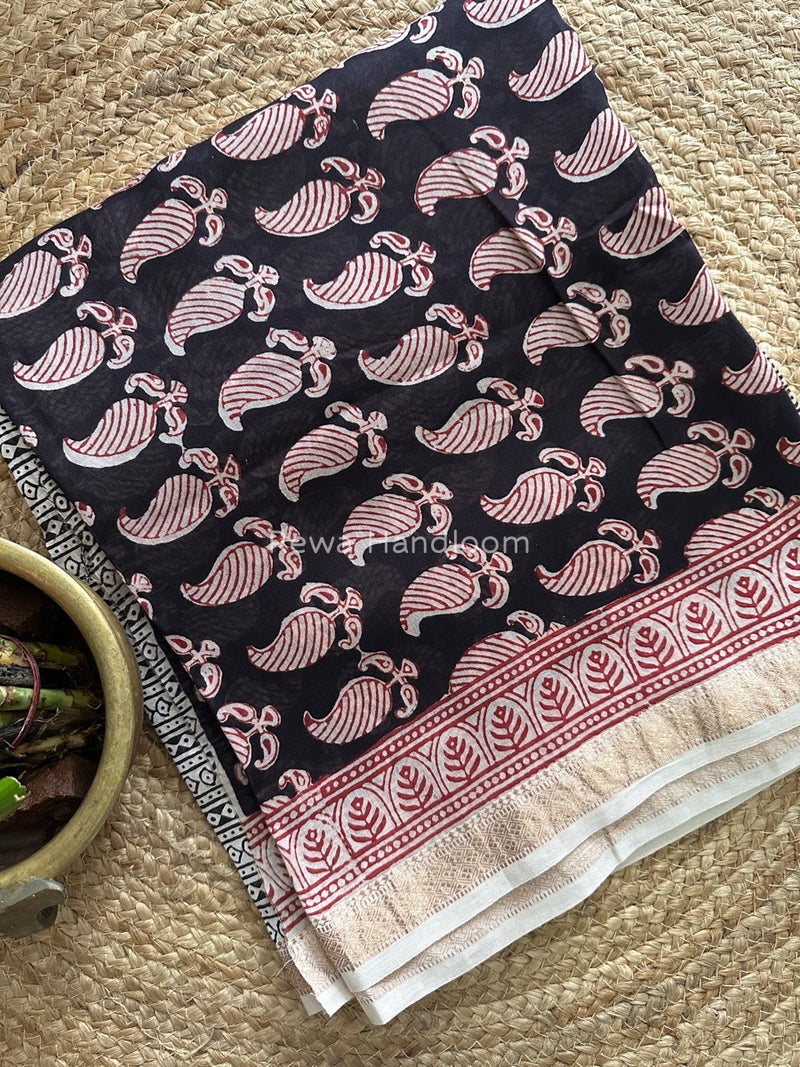 Maheshwari Black Bagh Print Suit BSP0142