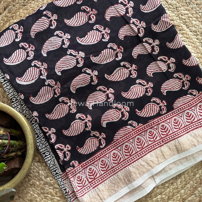 Maheshwari Black Bagh Print Suit BSP0142