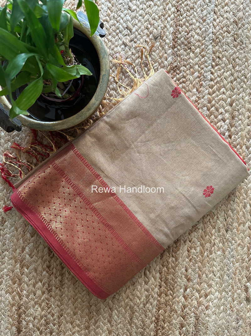 Maheshwari Beige Tissue Butti Saree TBBS032