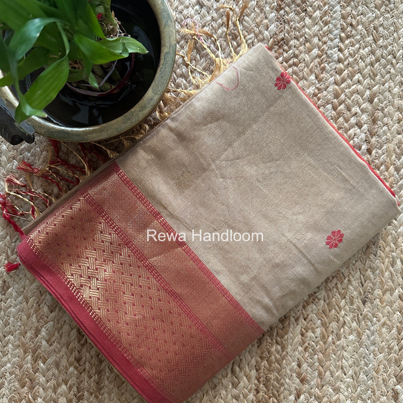 Maheshwari Beige Tissue Butti Saree TBBS032