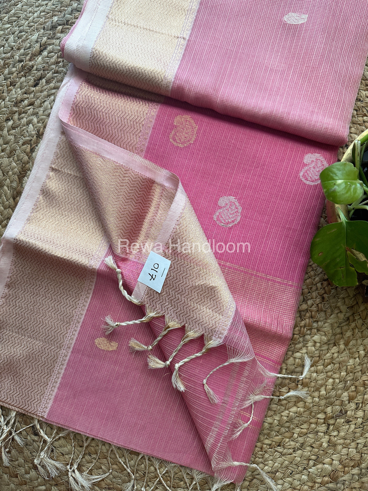 Light Pink Zari Butti ~ Maheshwari Saree-KJS031