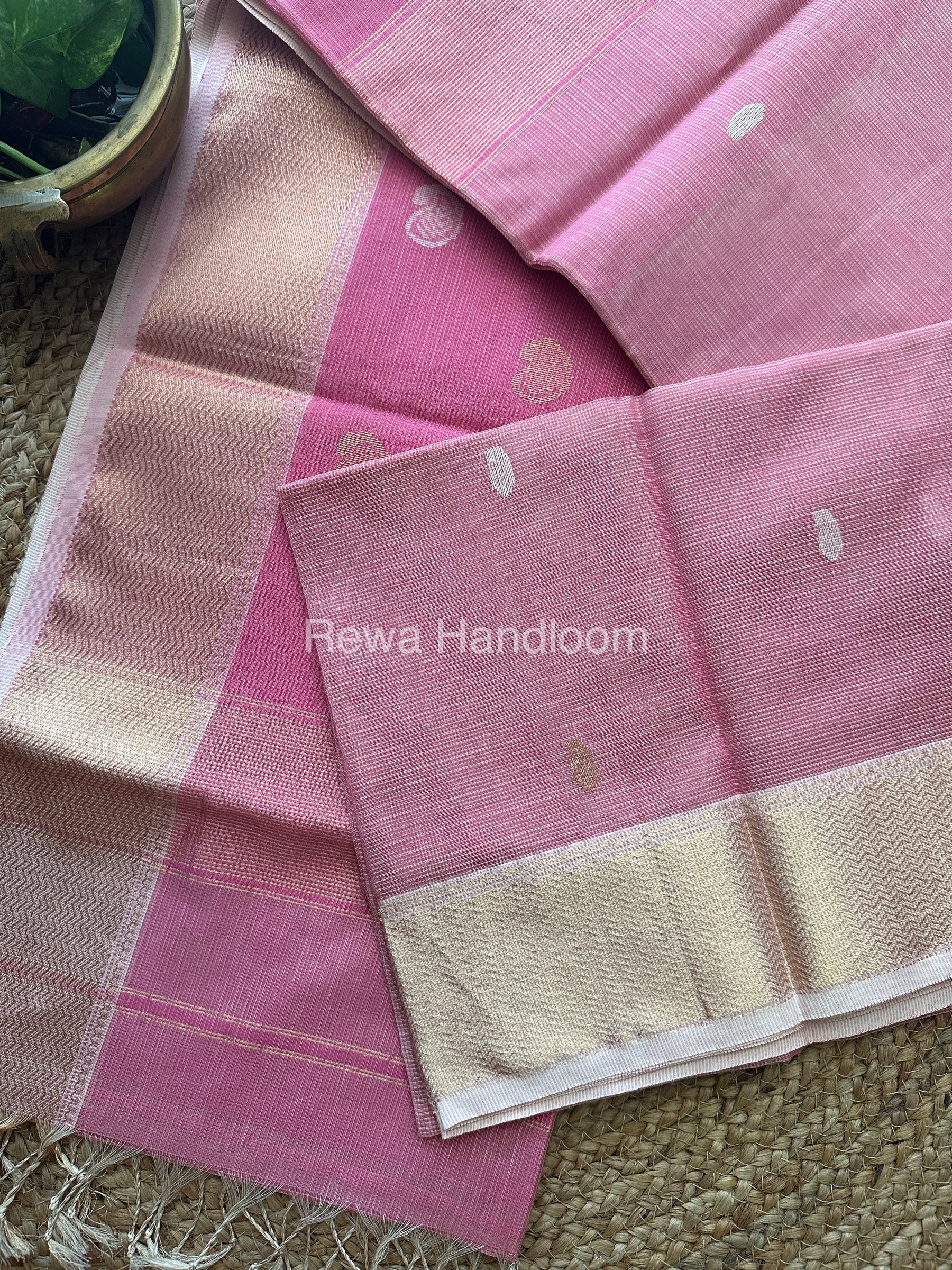 Light Pink Zari Butti ~ Maheshwari Saree-KJS031