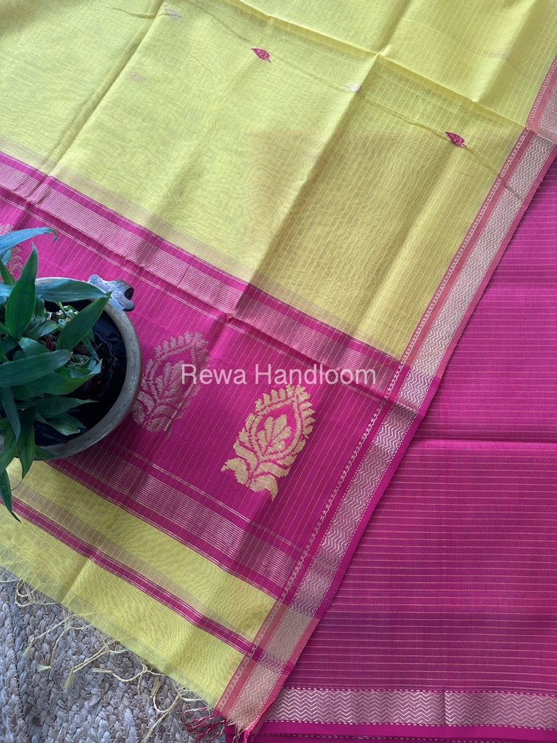 Maheshwari Rani Pink-Yellow Motifs Top-Dupatta Set MS0199