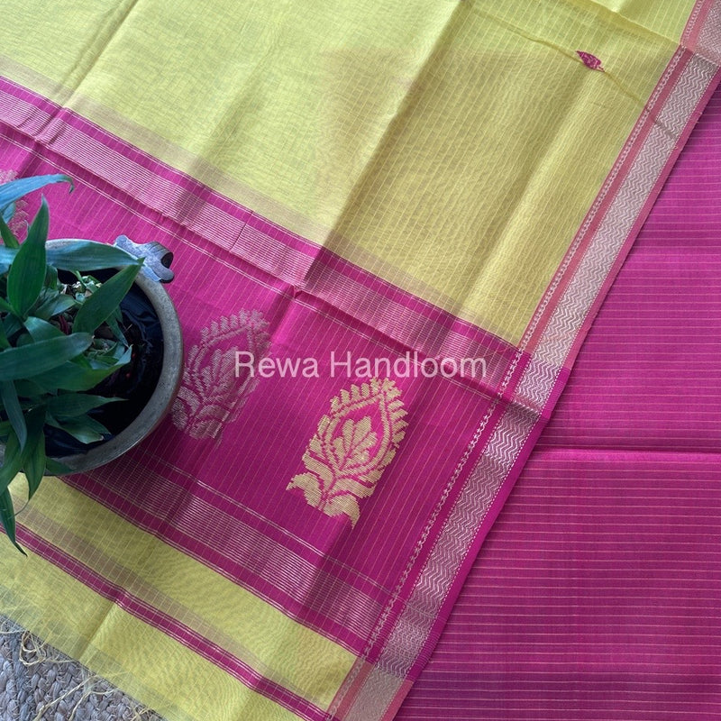 Maheshwari Rani Pink-Yellow Motifs Top-Dupatta Set MS0199