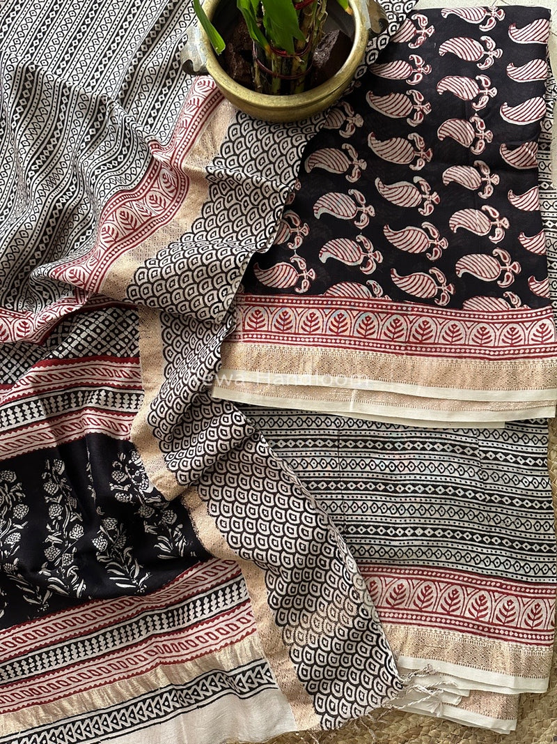 Maheshwari Black Bagh Print Suit BSP0142
