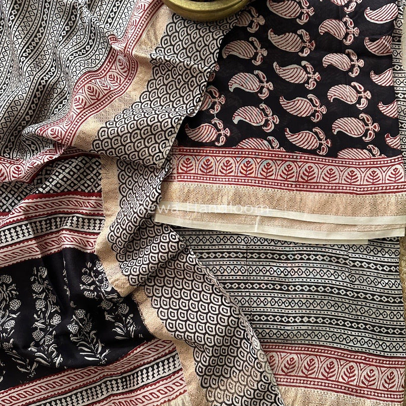 Maheshwari Black Bagh Print Suit BSP0142