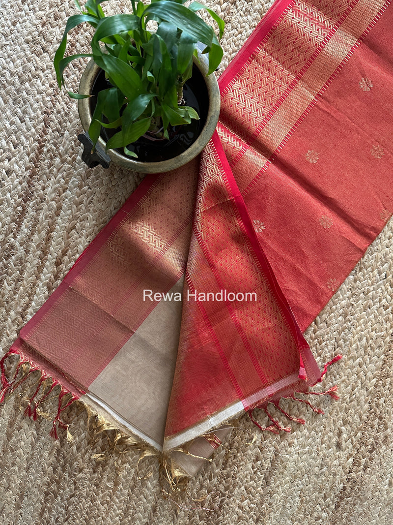 Maheshwari Beige Tissue Butti Saree TBBS032