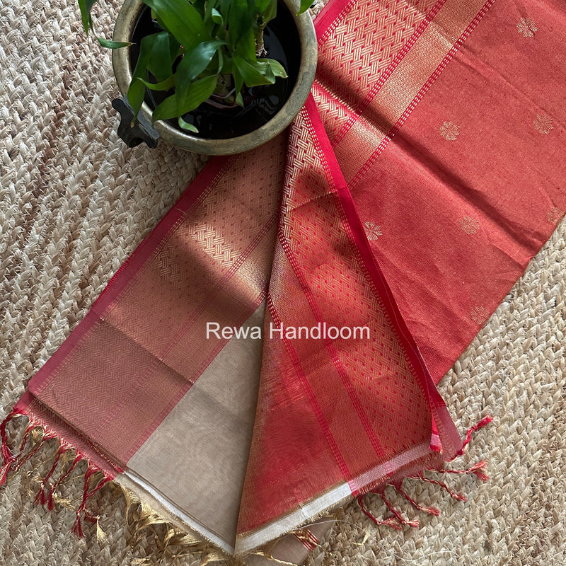 Maheshwari Beige Tissue Butti Saree TBBS032