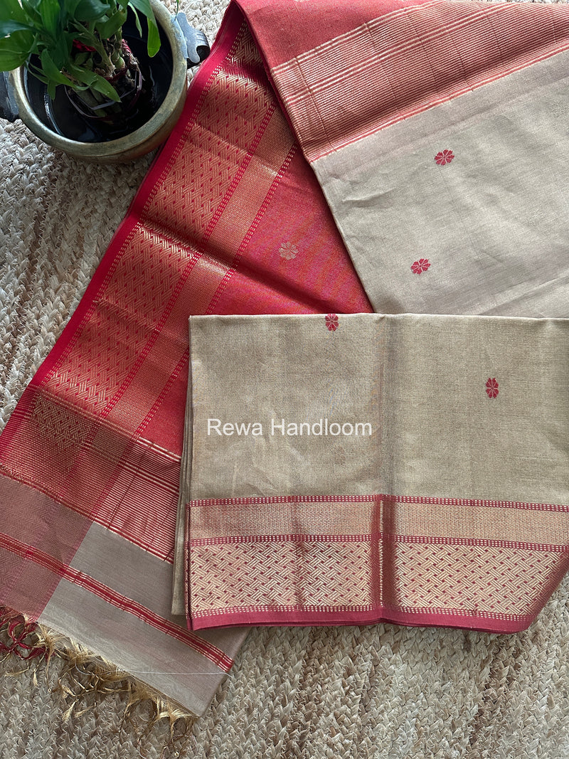 Maheshwari Beige Tissue Butti Saree TBBS032