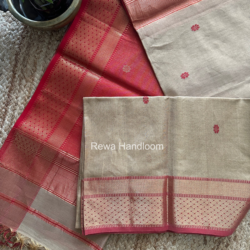 Maheshwari Beige Tissue Butti Saree TBBS032