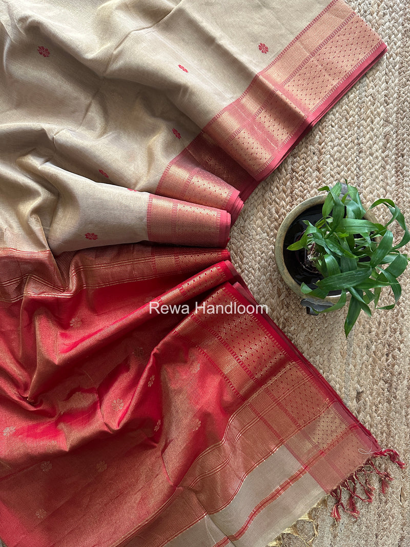 Maheshwari Beige Tissue Butti Saree TBBS032