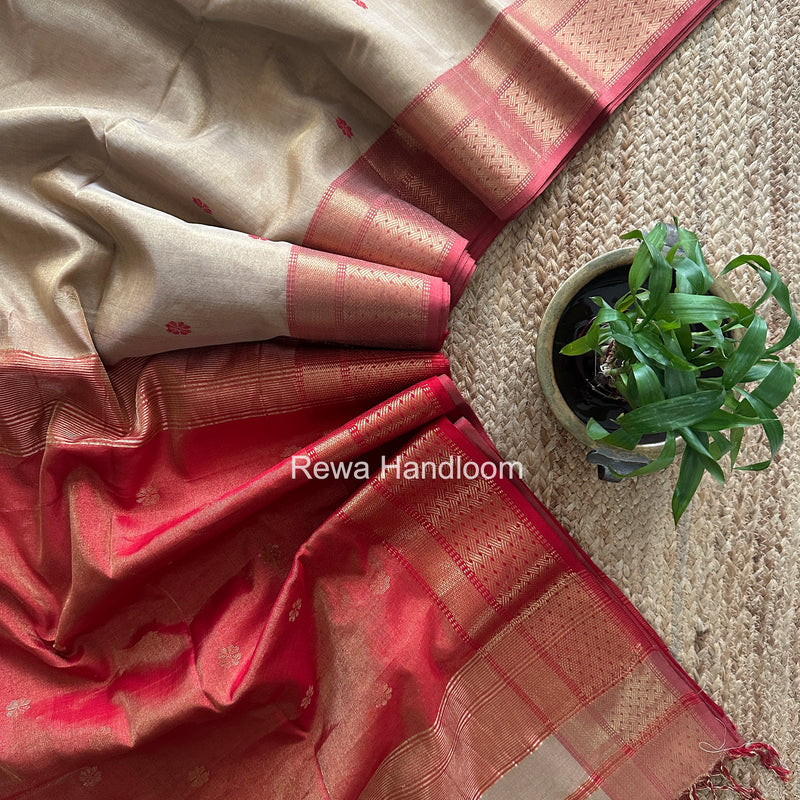 Maheshwari Beige Tissue Butti Saree TBBS032
