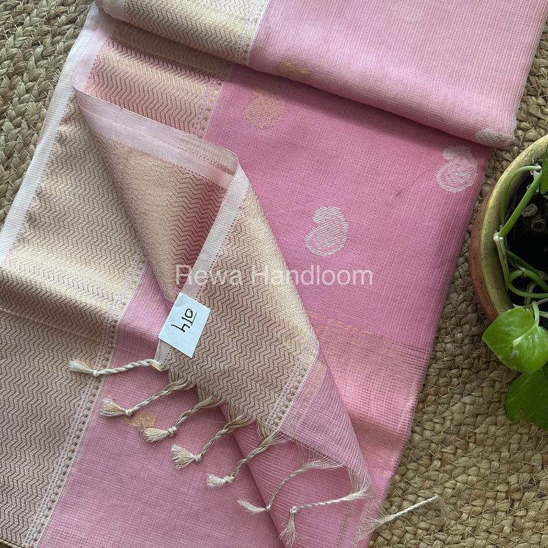 Baby Pink Zari Butti ~ Maheshwari Saree-KJS030