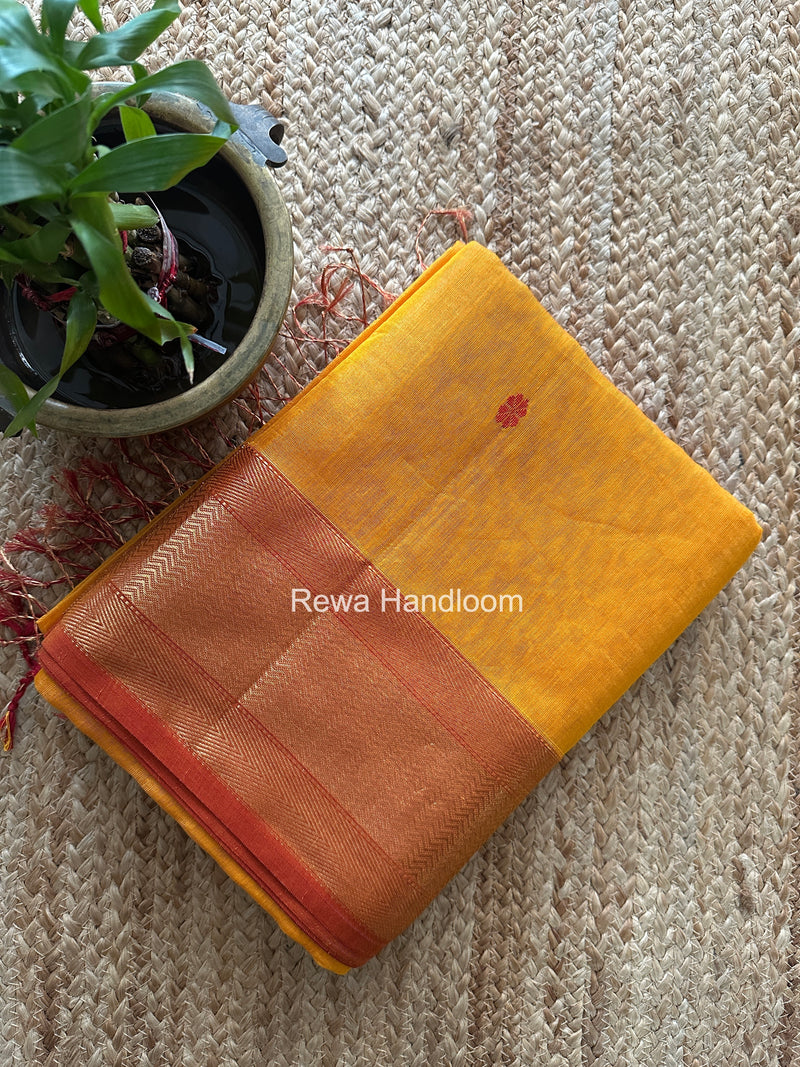 Maheshwari Golden Yellow Tissue Butti Saree TBBS020