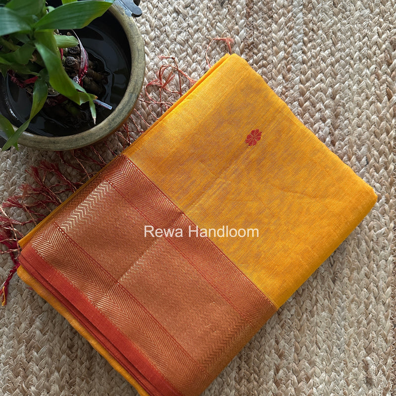 Maheshwari Golden Yellow Tissue Butti Saree TBBS020