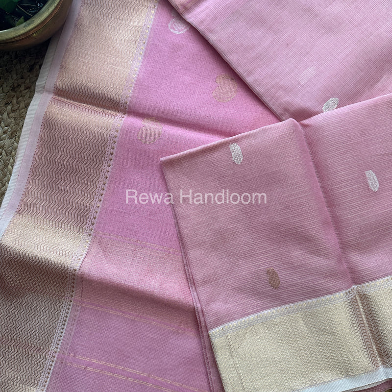 Baby Pink Zari Butti ~ Maheshwari Saree-KJS030