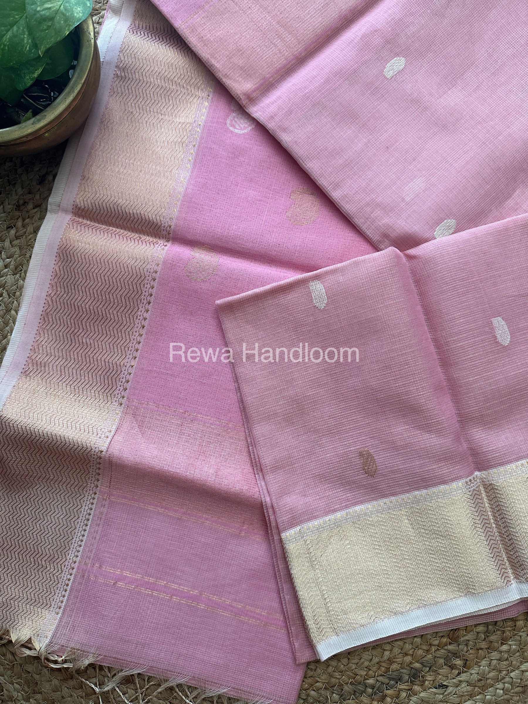 Baby Pink Zari Butti ~ Maheshwari Saree-KJS030