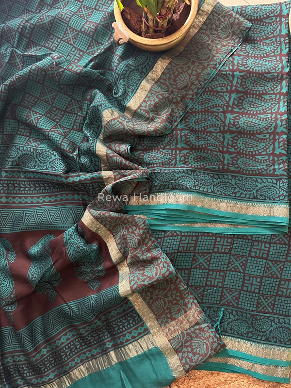 Maheshwari Rama Green Bagh Print Suit BSP0156