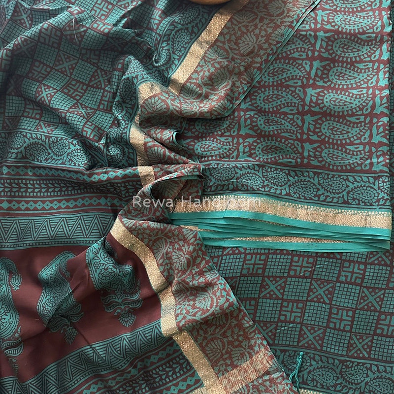 Maheshwari Rama Green Bagh Print Suit BSP0156