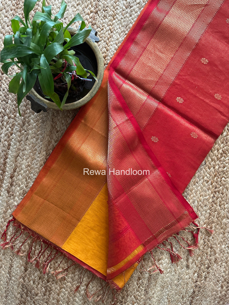 Maheshwari Golden Yellow Tissue Butti Saree TBBS020