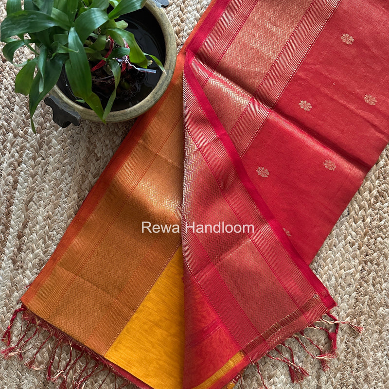 Maheshwari Golden Yellow Tissue Butti Saree TBBS020