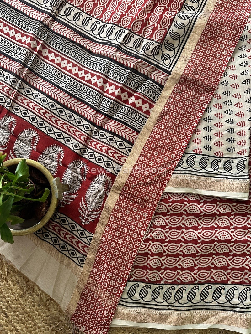 Maheshwari White Bagh Print Suit BSP0140