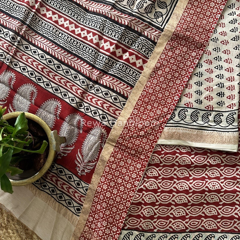 Maheshwari White Bagh Print Suit BSP0140