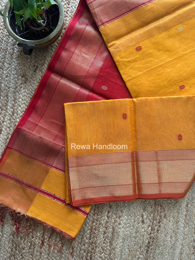 Maheshwari Golden Yellow Tissue Butti Saree TBBS020