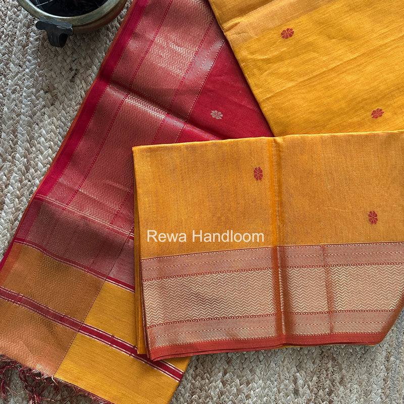 Maheshwari Golden Yellow Tissue Butti Saree TBBS020