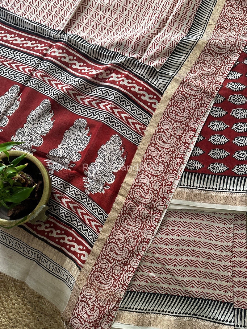 Maheshwari Maroon Bagh Print Suit BSP0141
