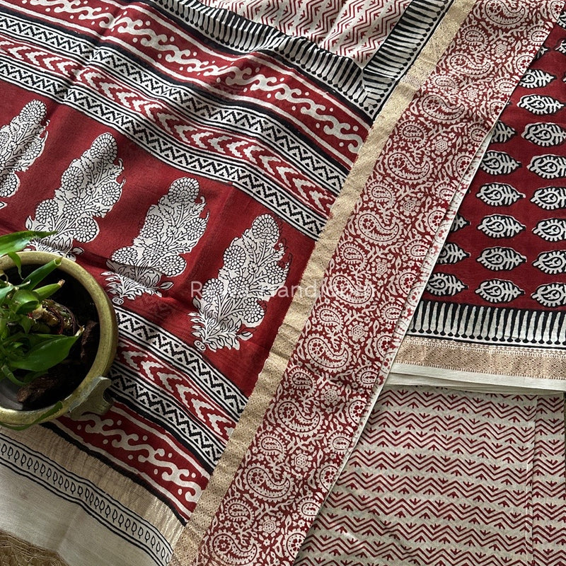 Maheshwari Maroon Bagh Print Suit BSP0141