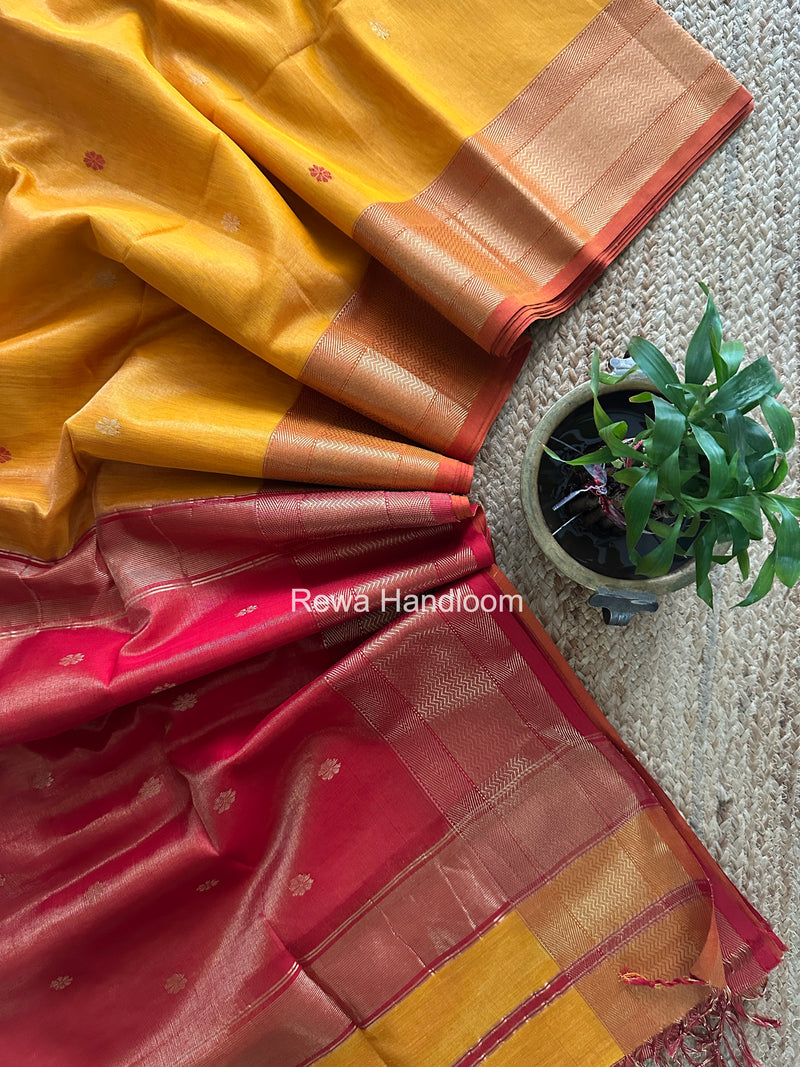 Maheshwari Golden Yellow Tissue Butti Saree TBBS020