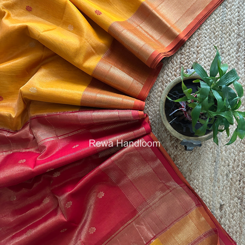 Maheshwari Golden Yellow Tissue Butti Saree TBBS020