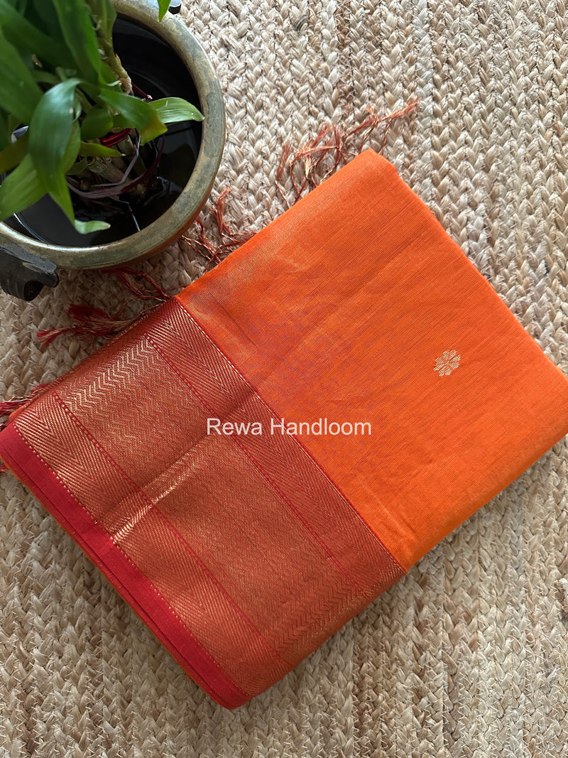 Maheshwari Orange Tissue Butti Saree TBBS0130