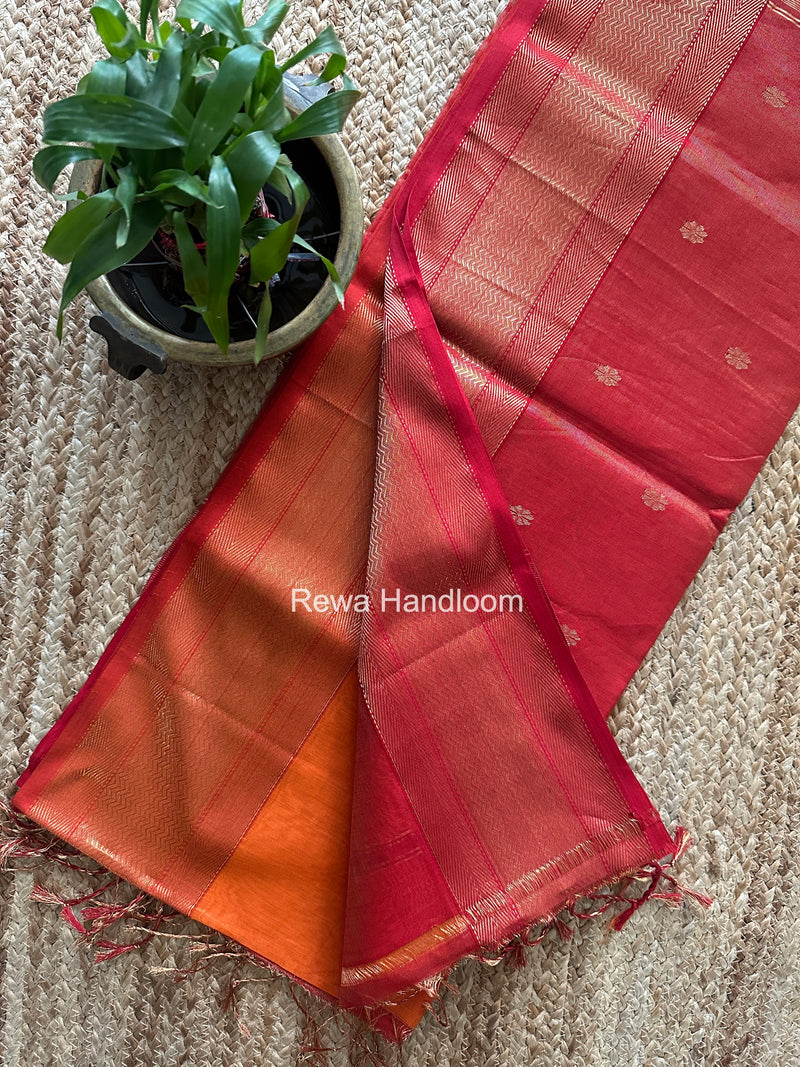 Maheshwari Orange Tissue Butti Saree TBBS0130
