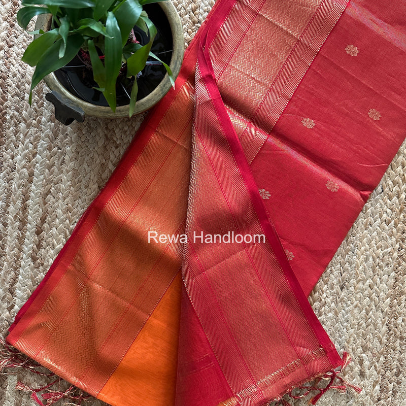Maheshwari Orange Tissue Butti Saree TBBS0130