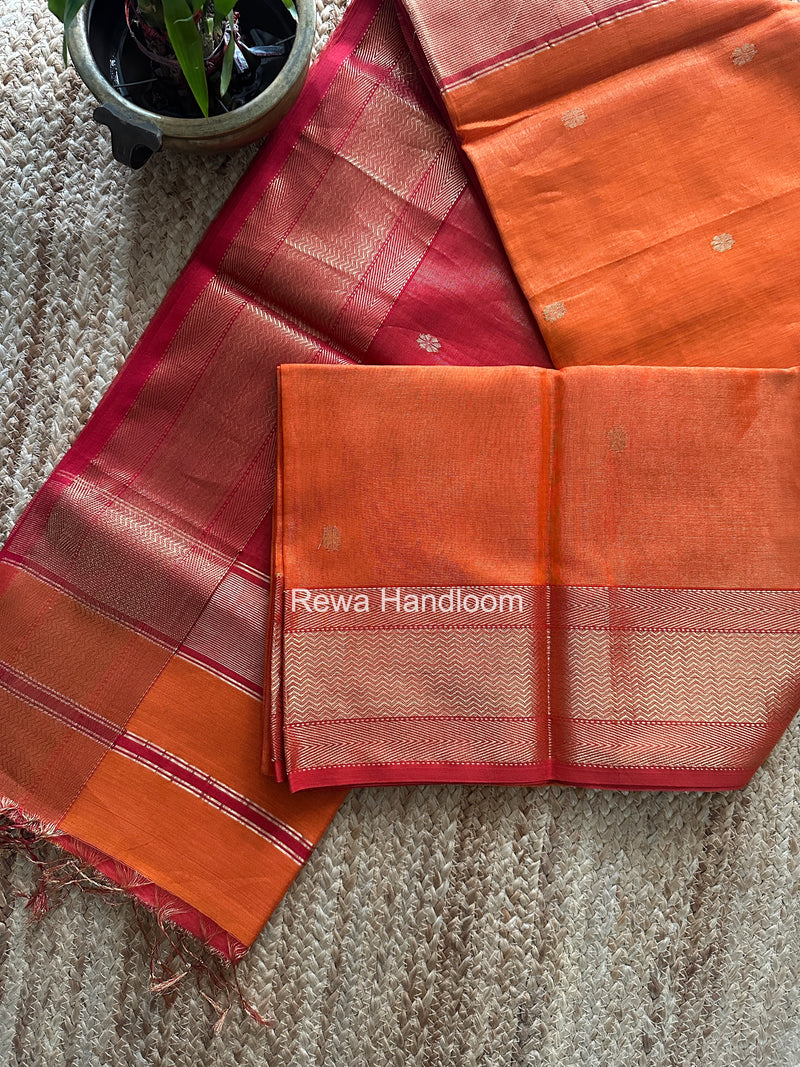 Maheshwari Orange Tissue Butti Saree TBBS0130