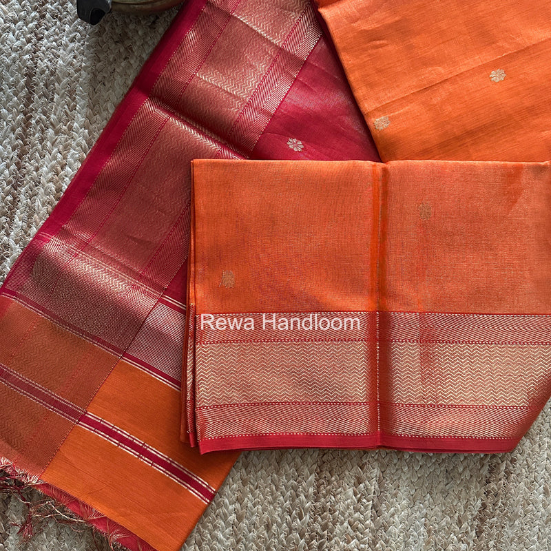 Maheshwari Orange Tissue Butti Saree TBBS0130
