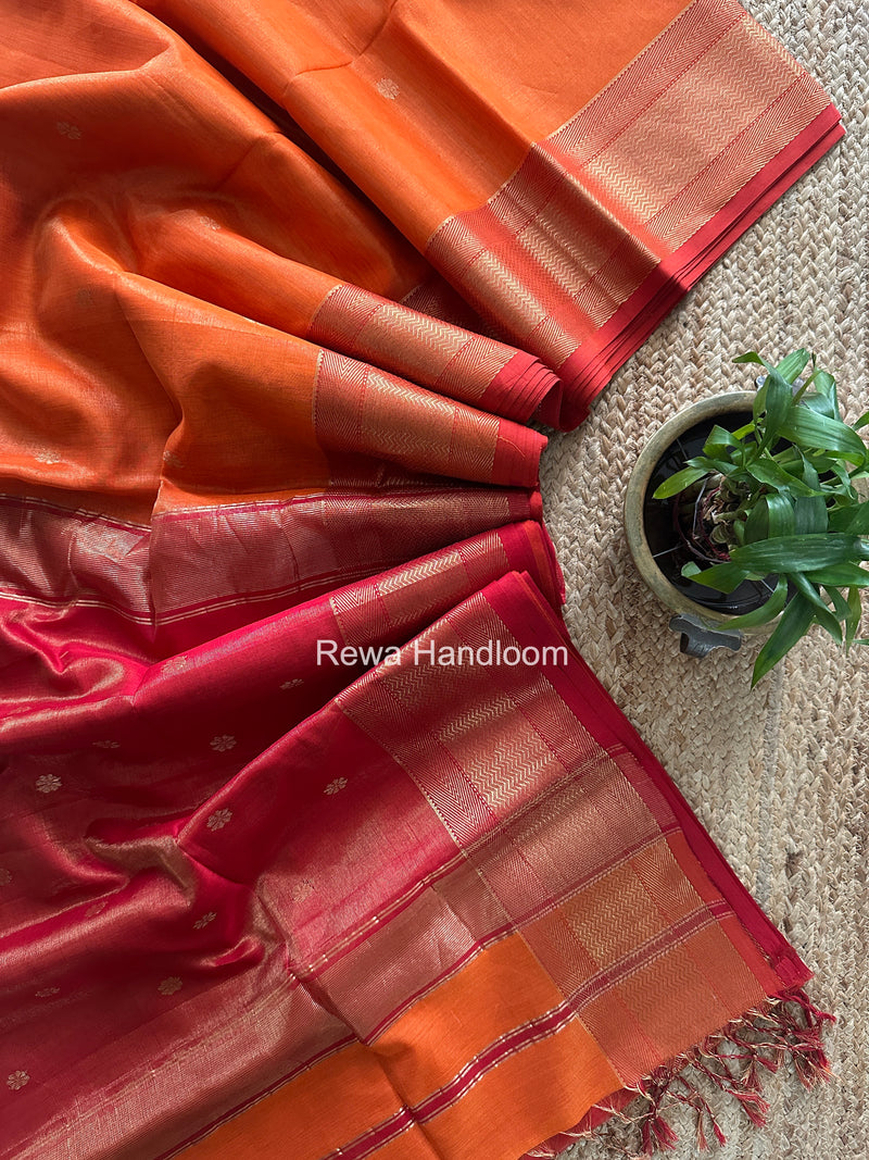 Maheshwari Orange Tissue Butti Saree TBBS0130