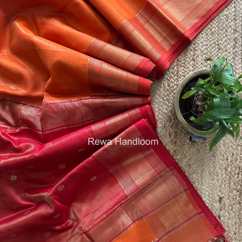 Maheshwari Orange Tissue Butti Saree TBBS0130